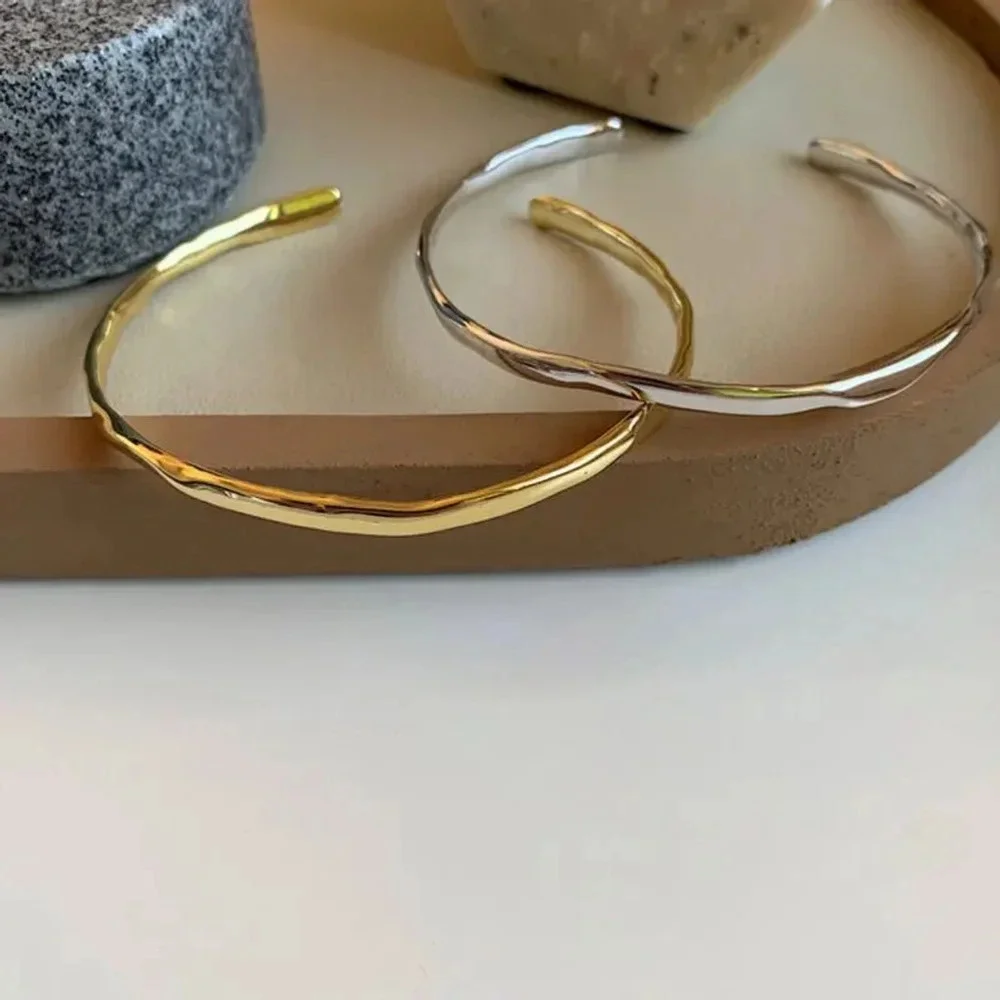 Unisex Polished‎ White Gold Plated Sterling Silver Cuff Bracelet, Adjustable